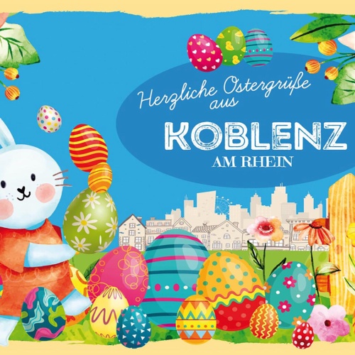 Schild Spruch Herzliche Ostergrüße aus Koblenz am Rhein Osterhase Comic JW