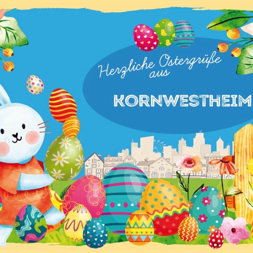 Schild Spruch Herzliche Ostergrüße aus Kornwestheim Osterhase Eier Comic JW