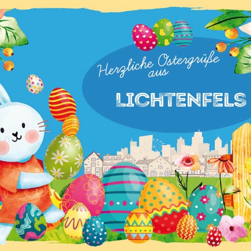 Schild Spruch Herzliche Ostergrüße aus Lichtenfels Osterhase Eier Comic JW