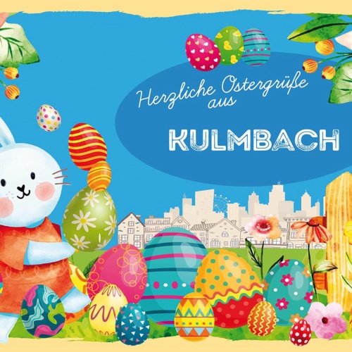 Schild Spruch Herzliche Ostergrüße aus Kulbach Osterhase Eier Comic JW