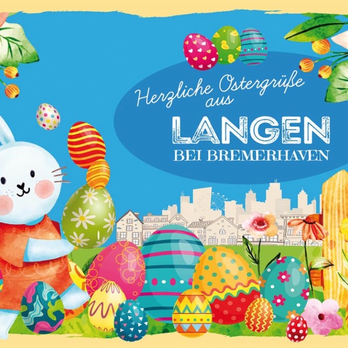 Schild Spruch Herzliche Ostergrüße aus Langen bei Bremerhaven Osterhase Comic JW