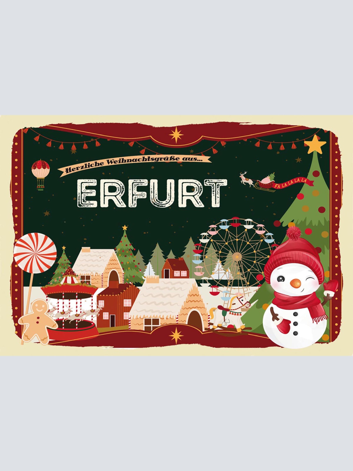 Schild Spruch Herzliche Weihnachtsgrüße aus Erfurt Comic Schneemann JW