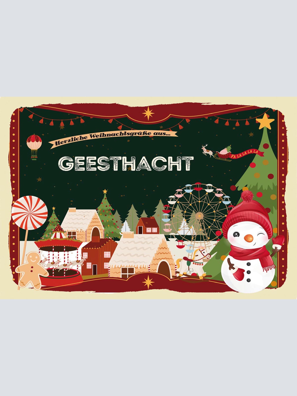 Schild Spruch Herzliche Weihnachtsgrüße aus Geesthacht Comic Schneemann JW
