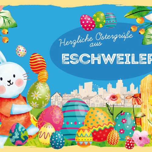 Schild Spruch Herzliche Ostergrüße aus Eschweiler Osterhase Eier Comic JW