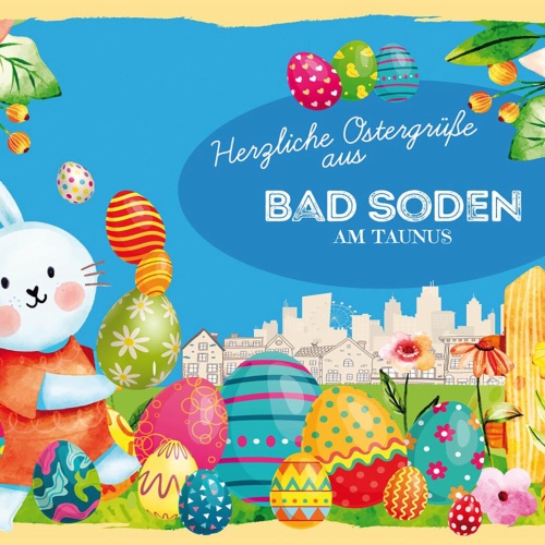 Schild Spruch Herzliche Ostergrüße aus Bad Soden am Taunus Osterhase Comic JW