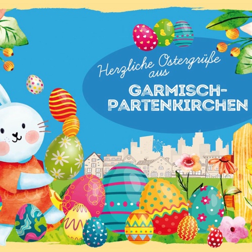 Schild Spruch Herzliche Ostergrüße aus Garmisch-Partenkirchen Osterhase JW