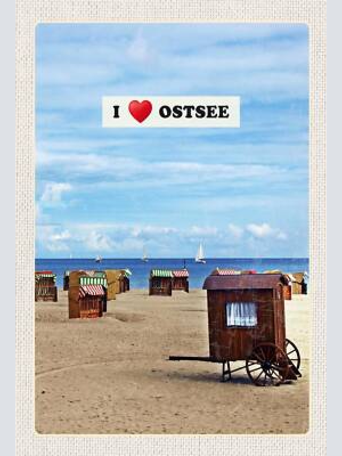 Schild spruch i love ostsee deutschland meer strankörbe strand schiffe jw