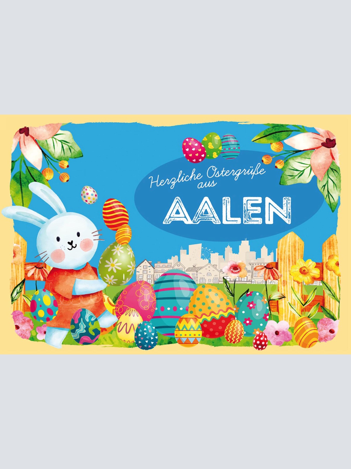 Schild Spruch Herzliche Ostergrüße aus Aalen Osterhase Eier Comic JW