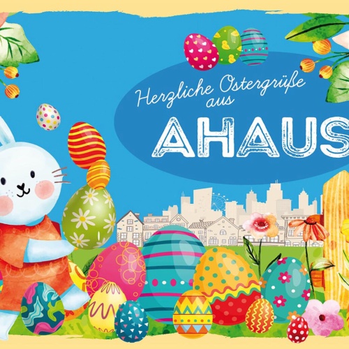 Schild Spruch Herzliche Ostergrüße aus Ahaus Osterhase Eier Comic JW