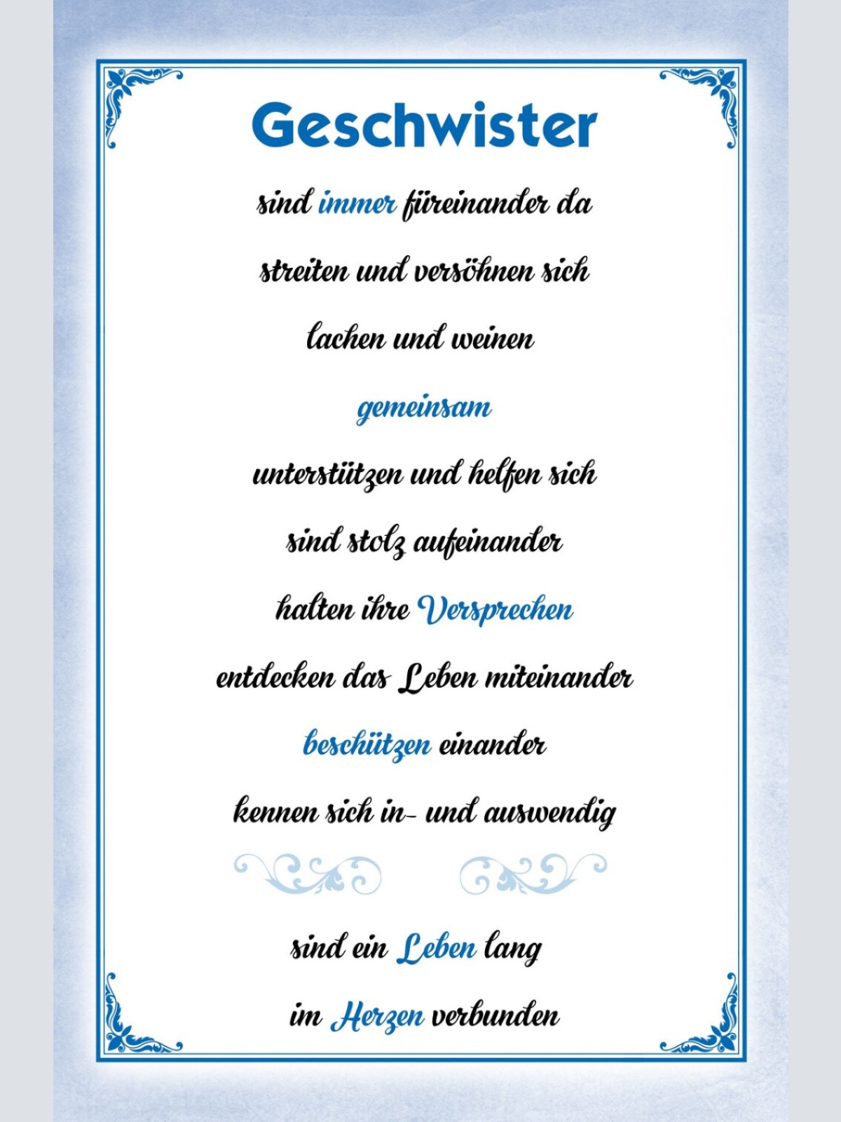 Schild Spruch Geschwister sind Leben lang im Herzen verbunden Familie JW