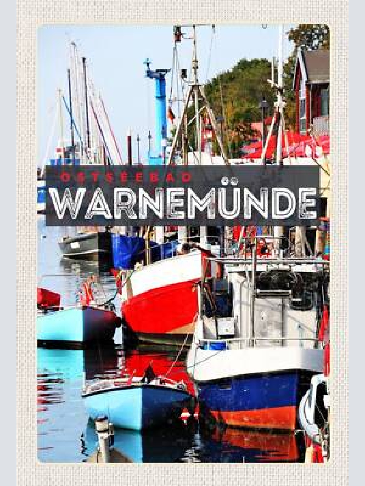 Schild spruch ostseebad warnemünde schiffe meer jw