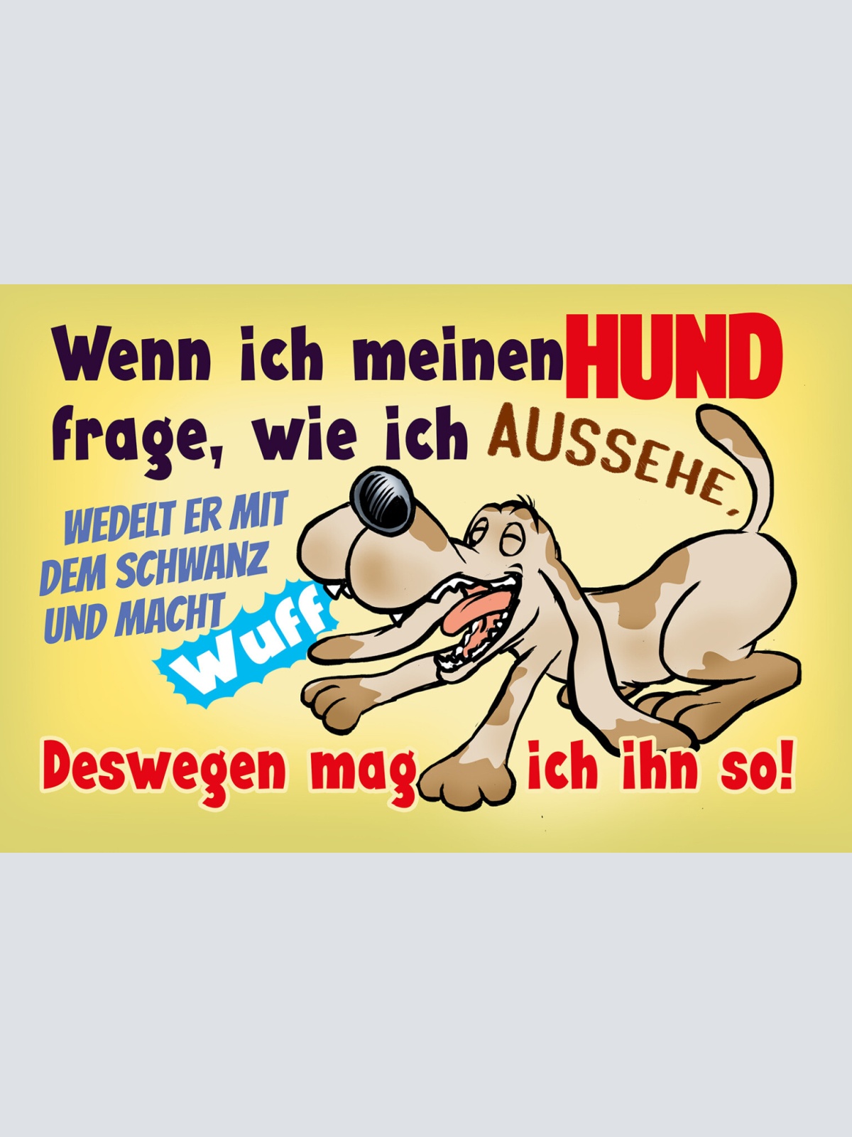Schild Spruch Frag ich Hund wie ich aussehe wedelt mit Schwanz Mag ich ihn JW