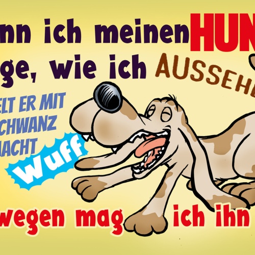 Schild Spruch Frag ich Hund wie ich aussehe wedelt mit Schwanz Mag ich ihn JW