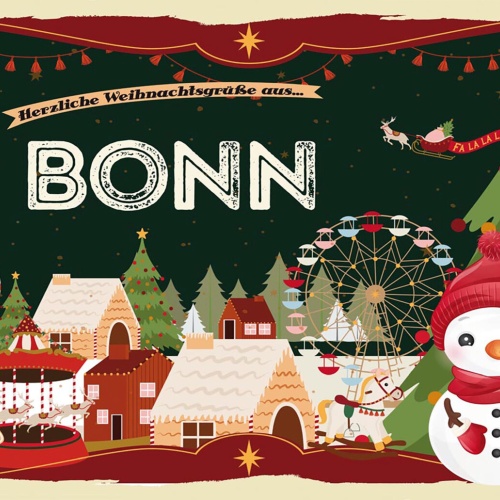 Schild Spruch Herzliche Weihnachtsgrüße aus Bonn Comic Schneemann JW