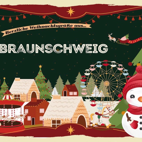 Schild Spruch Herzliche Weihnachtsgrüße aus Braunschweig Comic Schneemann JW