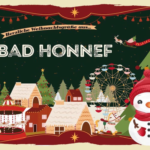 Schild Spruch Herzliche Weihnachtsgrüße aus Bad Honnef Comic Schneemann JW