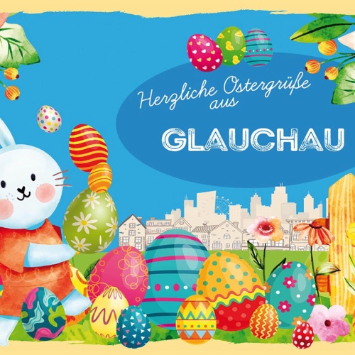Schild Spruch Herzliche Ostergrüße aus Glauchau Osterhase Eier Comic JW
