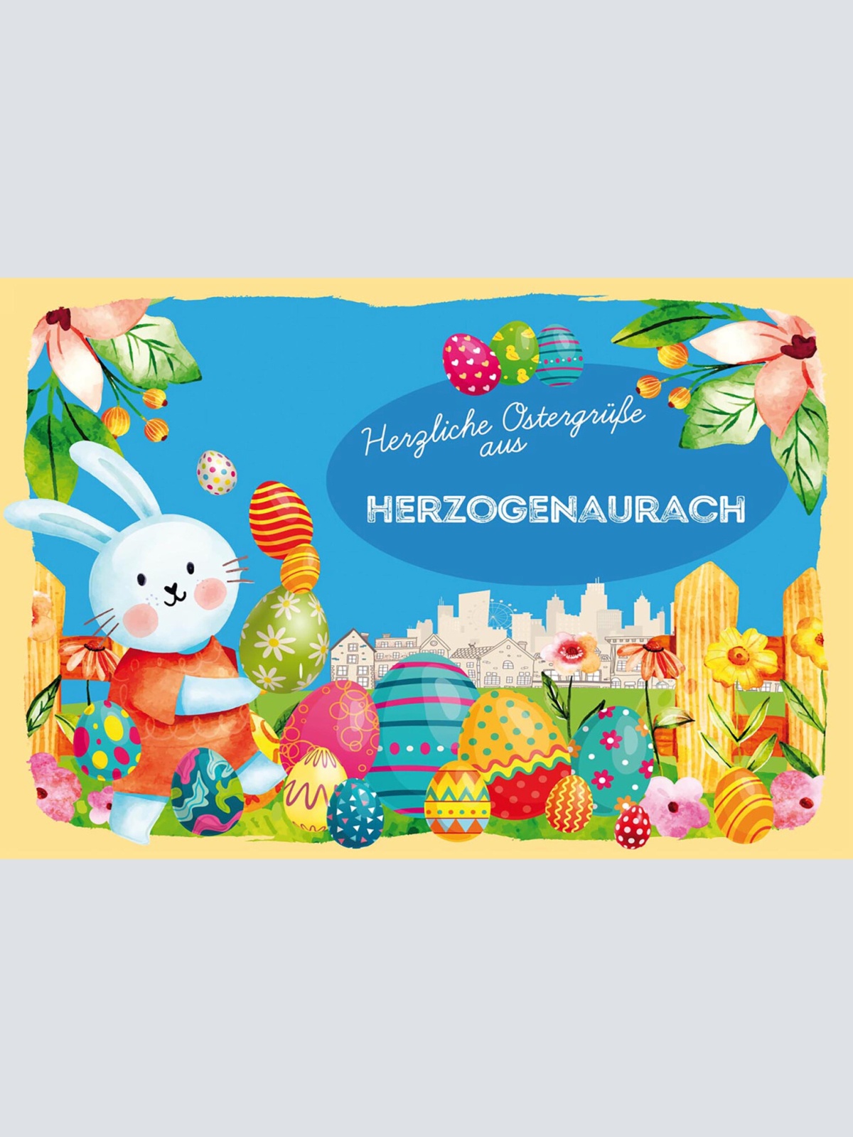Schild Spruch Herzliche Ostergrüße aus Herzogenaurach Osterhase Eier Comic JW