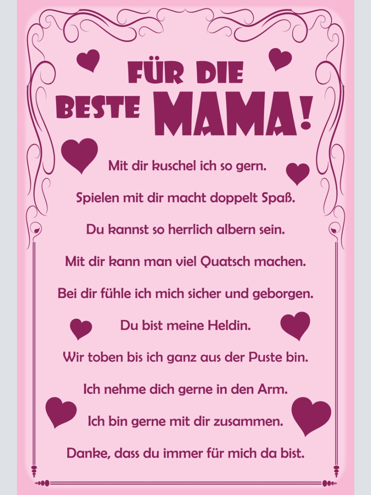 Schild Spruch Für die beste Mama Mutter Danke dass du immer für mich da bist JW