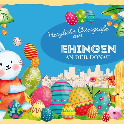Schild Spruch Herzliche Ostergrüße aus Ehingen an der Donau Osterhase Comic JW