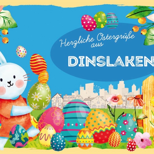 Schild Spruch Herzliche Ostergrüße aus Dinslaken Osterhase Eier Comic JW