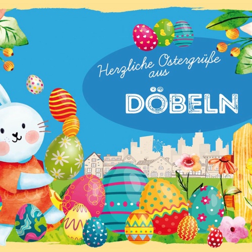 Schild Spruch Herzliche Ostergrüße aus Döbeln Osterhase Eier Comic JW