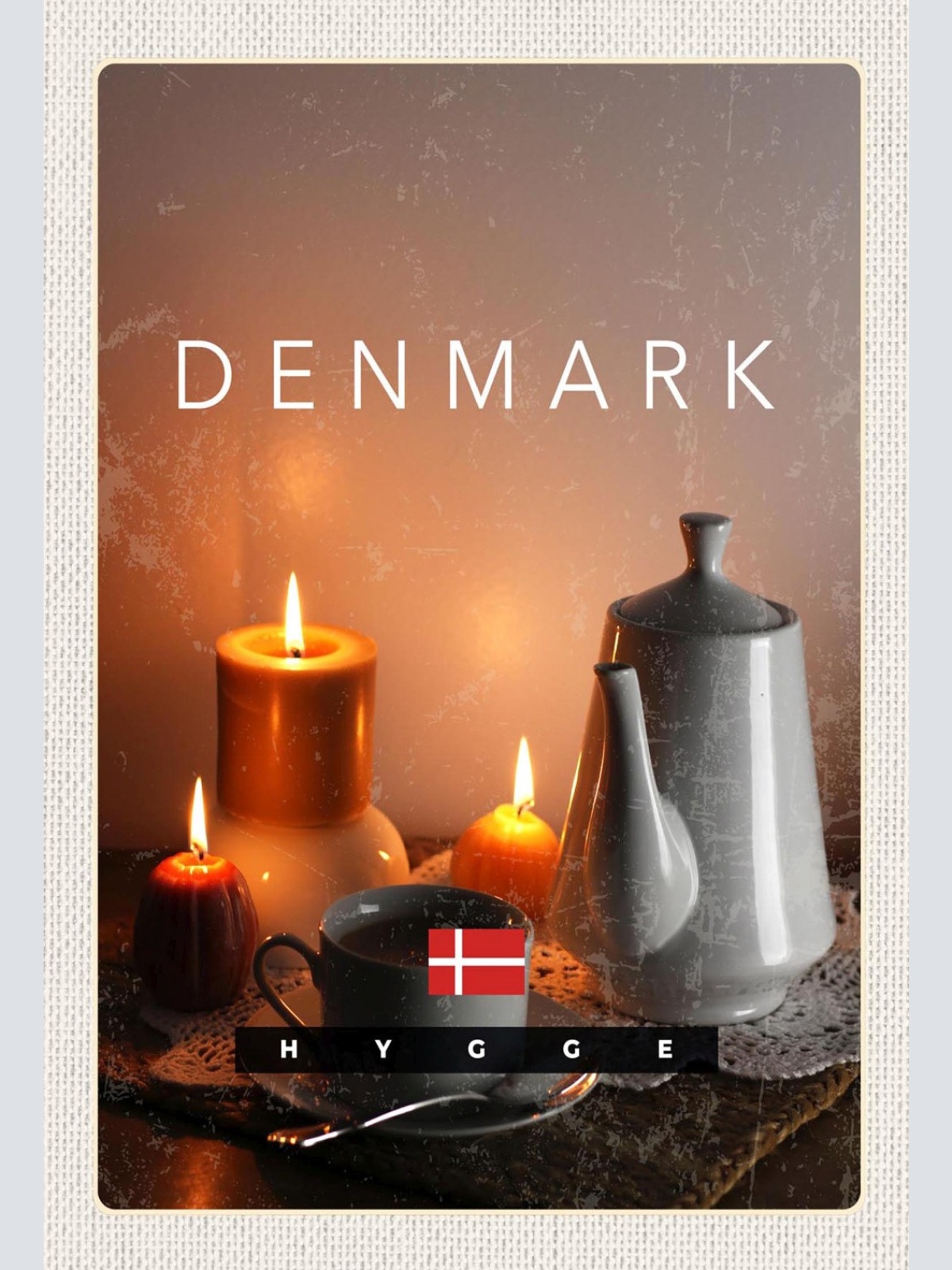 Schild Spruch Hygge Denmark Dänemark Kerzen Tee JW