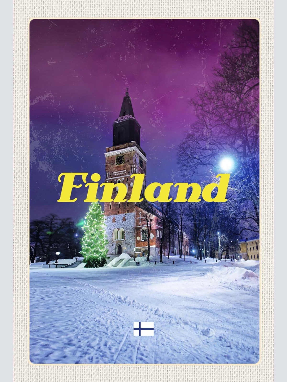 Schild Spruch Finland Finnland Kirche Schnee Winter JW