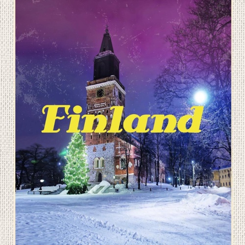 Schild Spruch Finland Finnland Kirche Schnee Winter JW