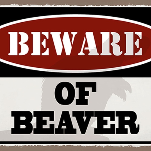 Schild Spruch Beware of beaver Warnung vor dem Biber JW