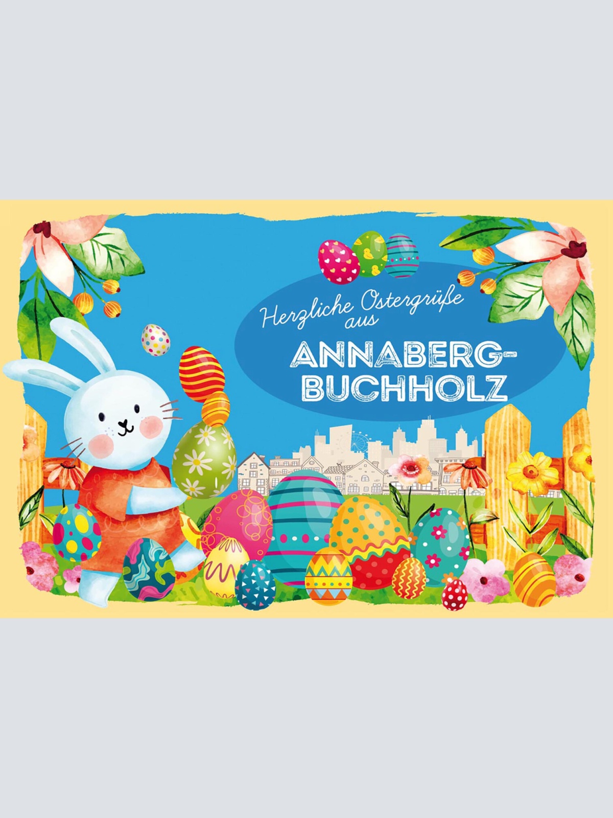 Schild Spruch Herzliche Ostergrüße aus Annaberg-Buchholz Osterhase Comic JW