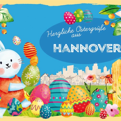 Schild Spruch Herzliche Ostergrüße aus Hannover Osterhase Eier Comic JW