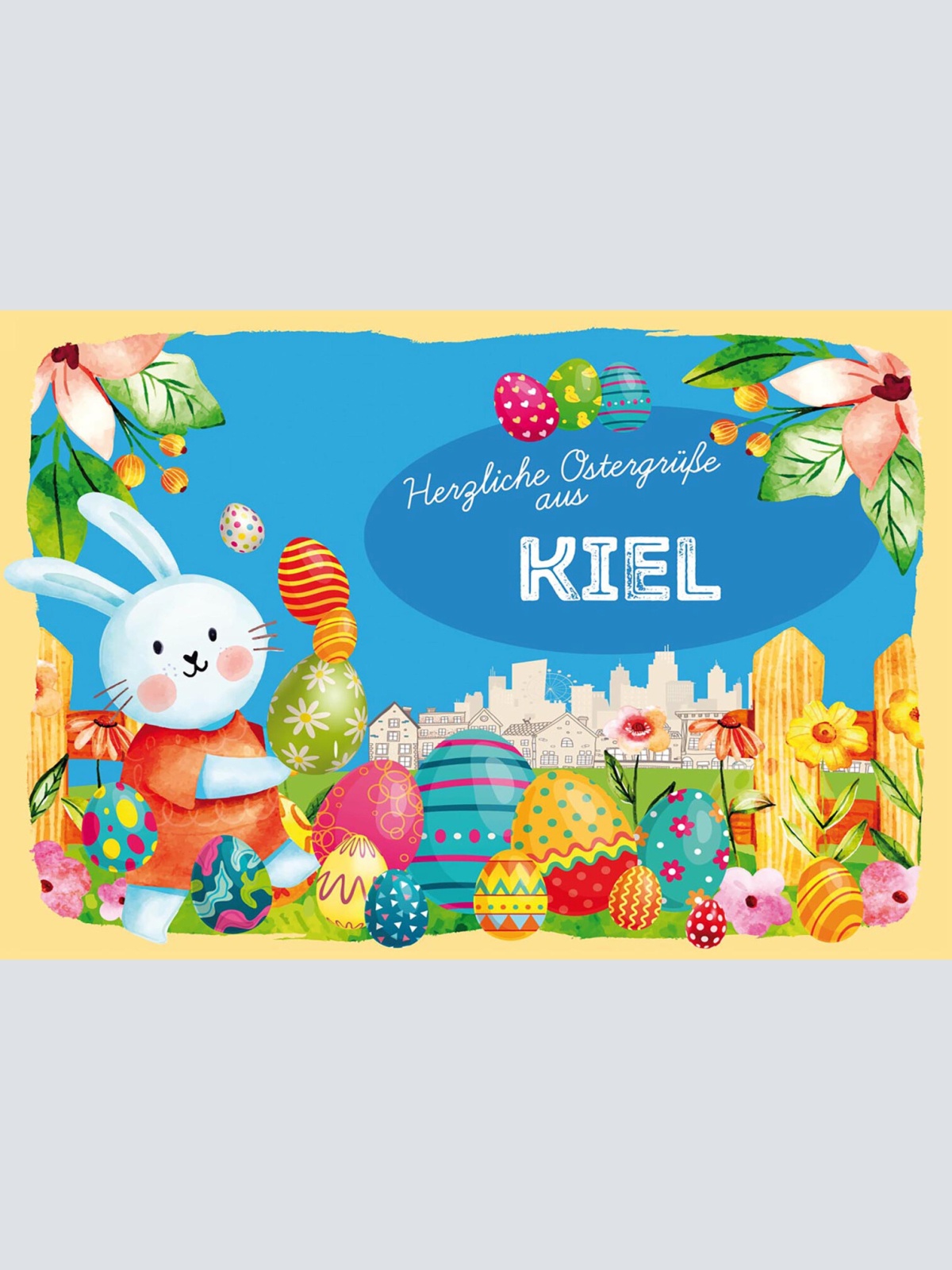 Schild Spruch Herzliche Ostergrüße aus Kiel Osterhase Eier Comic JW