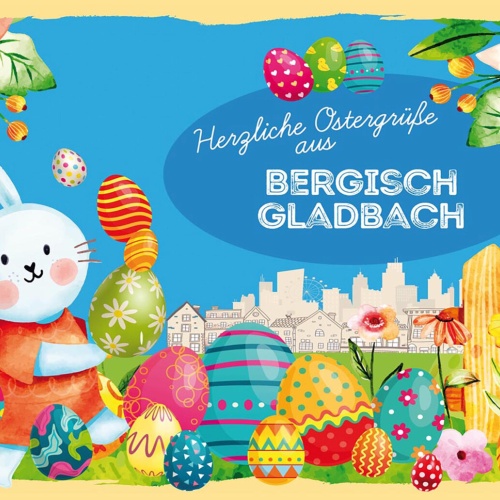 Schild Spruch Herzliche Ostergrüße aus Bergisch Gladbach Osterhase Eier Comic JW