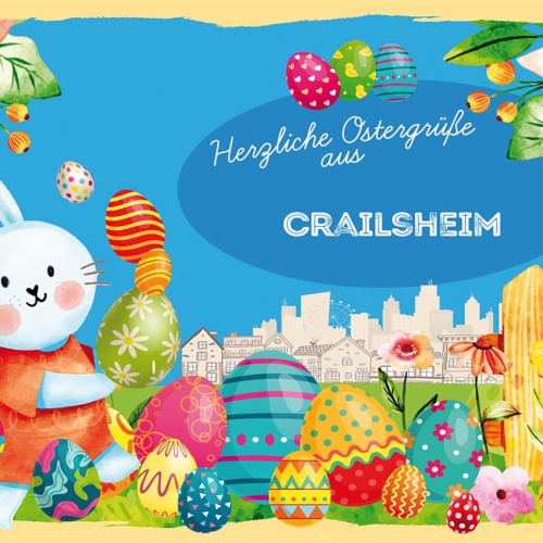 Schild Spruch Herzliche Ostergrüße aus Crailsheim Osterhase Eier Comic JW