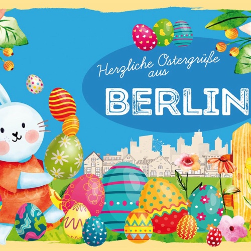 Schild Spruch Herzliche Ostergrüße aus Berlin Osterhase Eier Comic JW