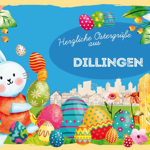 Schild Spruch Herzliche Ostergrüße aus Dillingen Osterhase Eier Comic JW