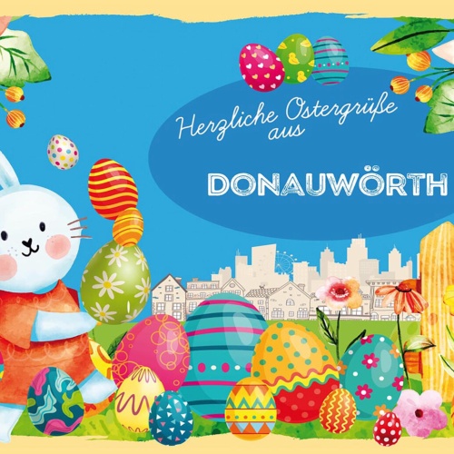 Schild Spruch Herzliche Ostergrüße aus Donauwörth Osterhase Eier Comic JW