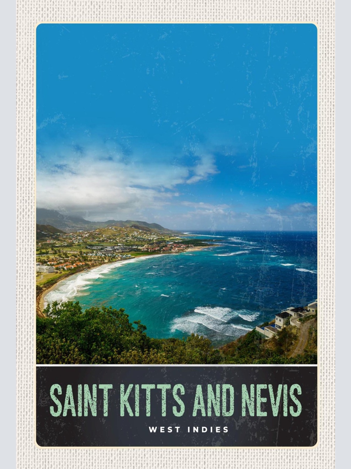 Schild Spruch Saint Kitts and Nevis West Indies Karibik Bucht Strand Meer JW