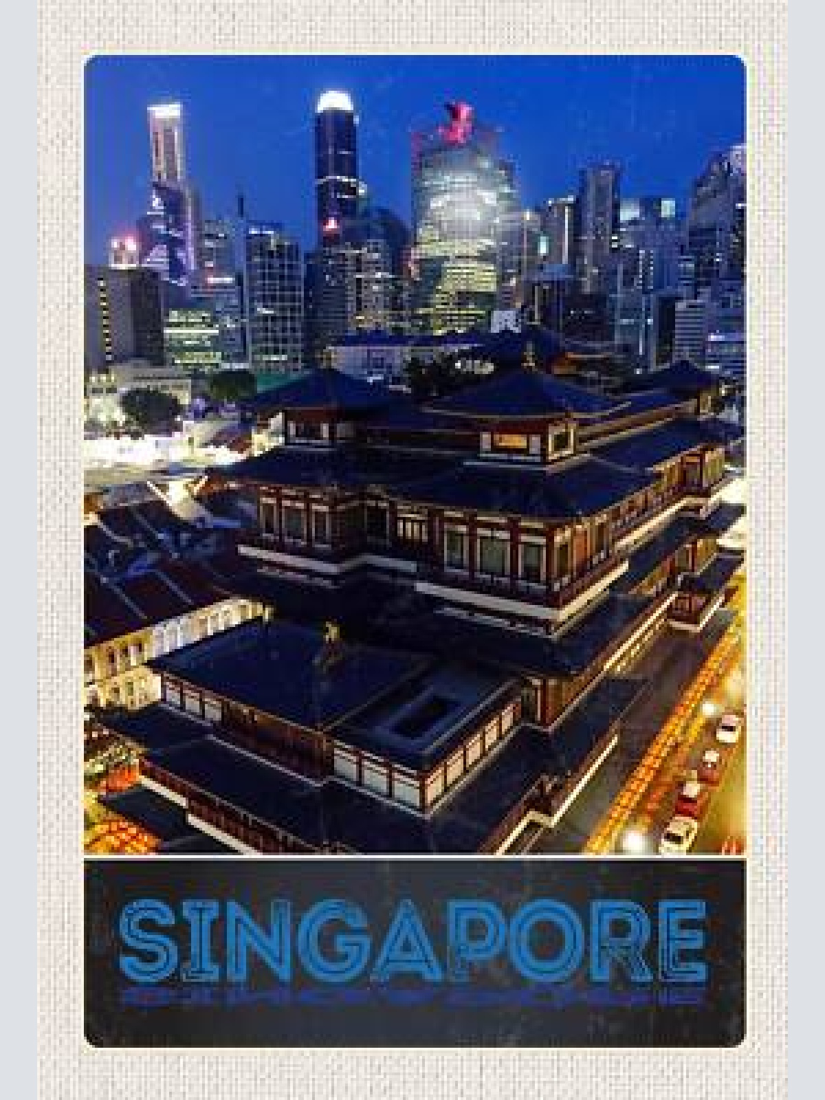 Schild spruch singapore stadt tempel hochhäuser nacht jw