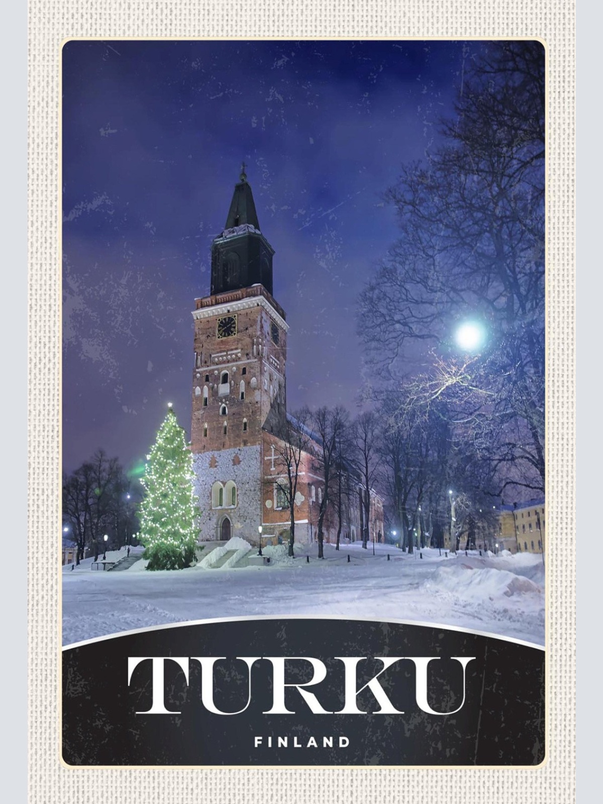 Schild Spruch Turku Finland Finnland Kirche Winter SchneeJW