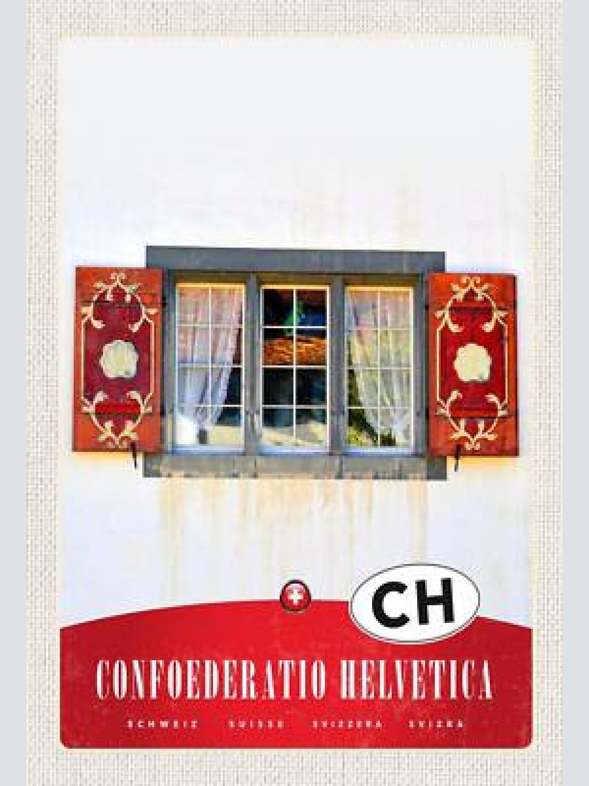 Schild spruch confoederatio helvetica switzerland schweiz fenster  blech holz jw