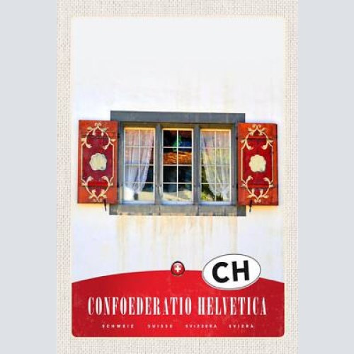 Schild spruch confoederatio helvetica switzerland schweiz fenster  blech holz jw