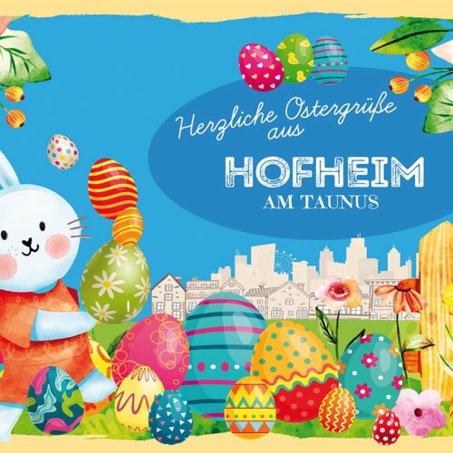 Schild Spruch Herzliche Ostergrüße aus Hofheim am Taunus Osterhase Comic JW