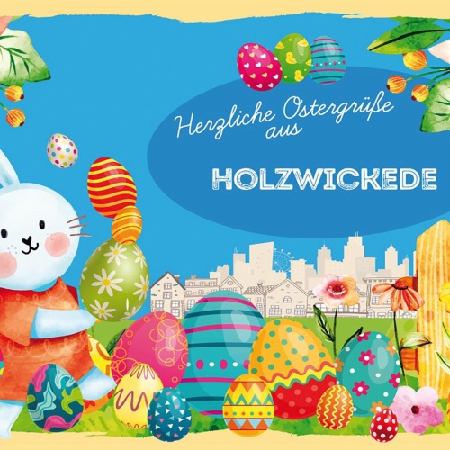 Schild Spruch Herzliche Ostergrüße aus Holzwickede Osterhase Eier Comic JW