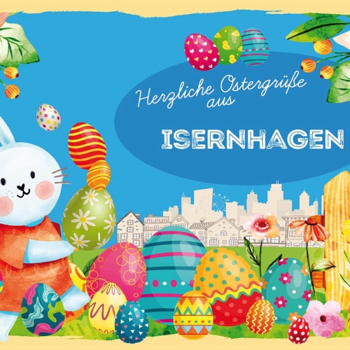 Schild Spruch Herzliche Ostergrüße aus Isernhagen Osterhase Eier Comic JW