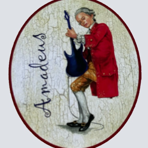 KuK Nostalgie Holzschild Amadeus Mozart E-Gitarre Musik Klassik Rock Pop Schild