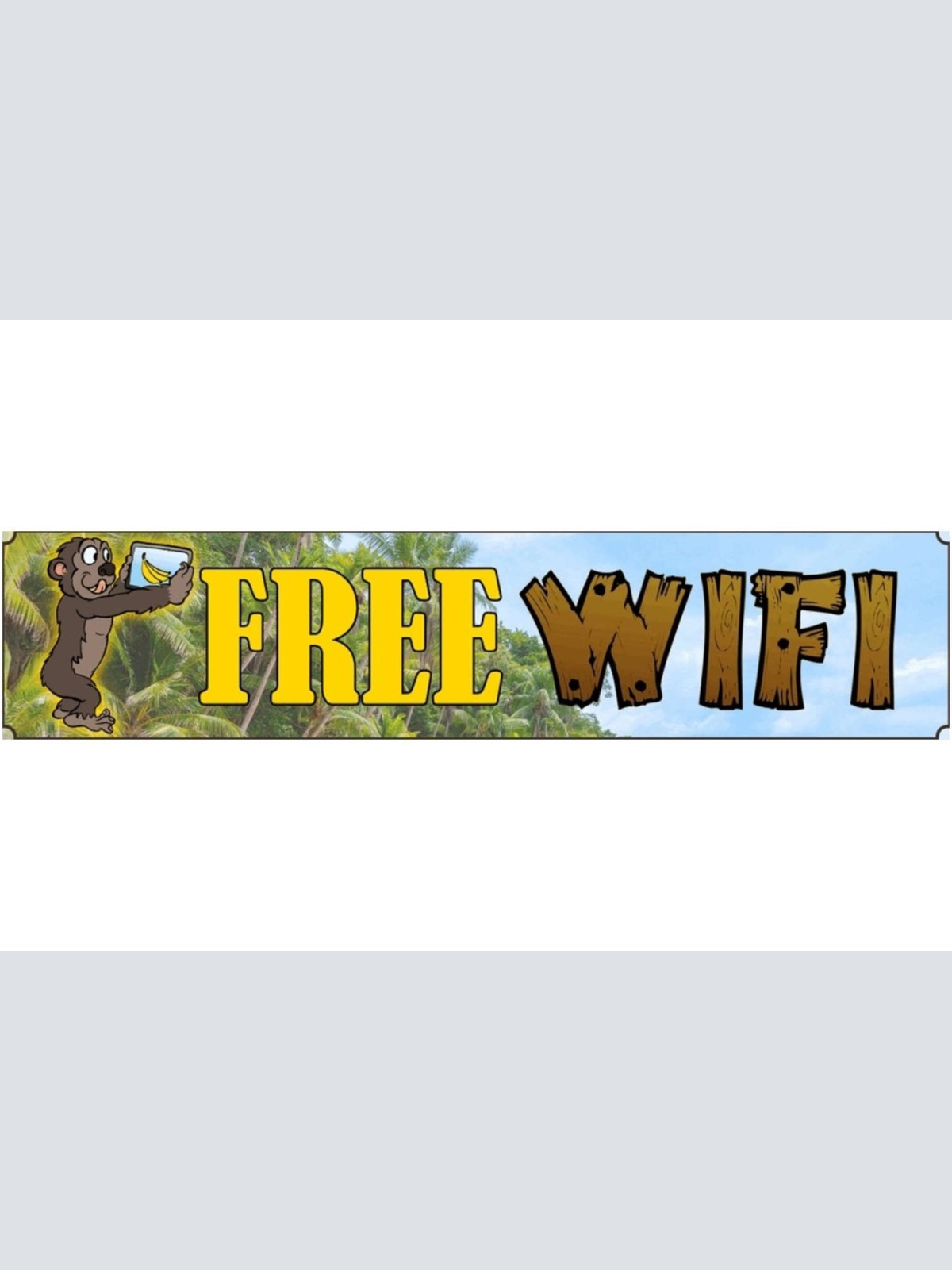 Schild Free WiFi Gratis WLAN Internet Surfen Affe Jungle 46 x 10 Blech od. Holz