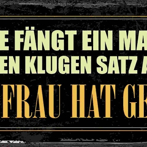 Schild Wie Fangt Ein Mann Einen Klugen Satz An Meine Frau Hat Gesagt Ehe 27x10