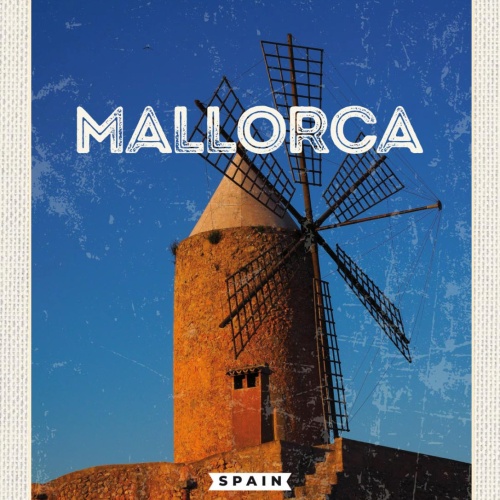 Schild Mallorca Spain Spanien Windmühle 12x18 20x30 30x40 Blech od. Holz